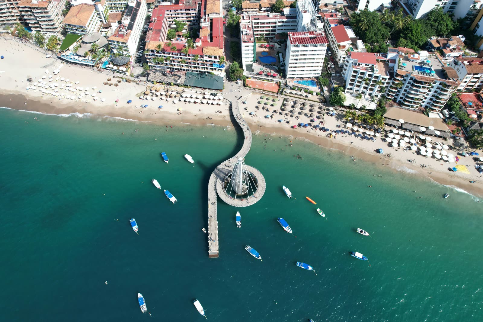 Aerial view of Los Muertos Pier and the beach in Puerto Vallarta